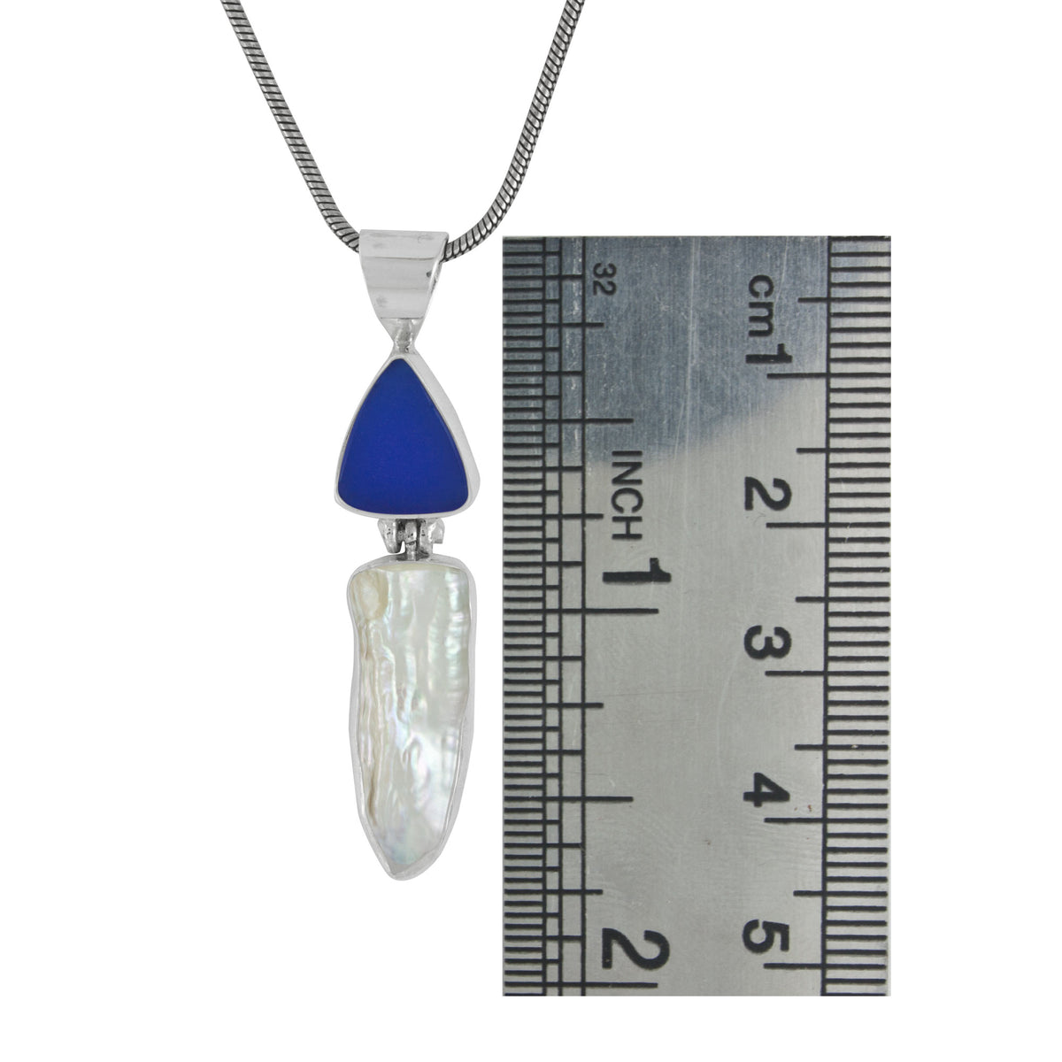 Silver Pendant With Sea Glass And Pearl Biwa Drop