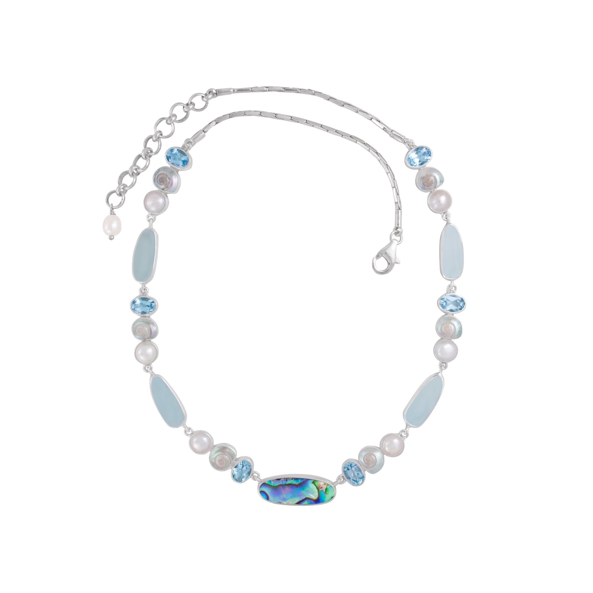 Stunning Nautilas Necklace with Paua Shell & Sea Glass