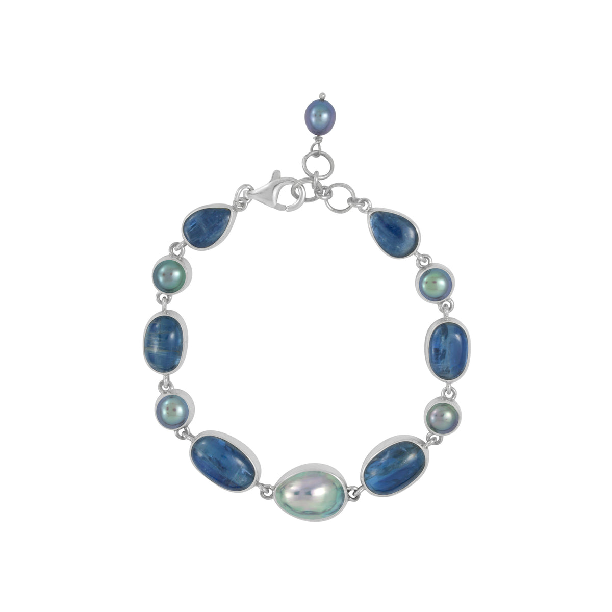 Sterling Silver Bracelet With Osema Pearl, Kynite Oval &amp; Pear, Black Pearl
