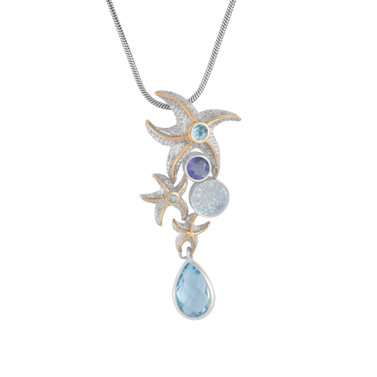 Starfish Pendant with Cascading Gemstones
