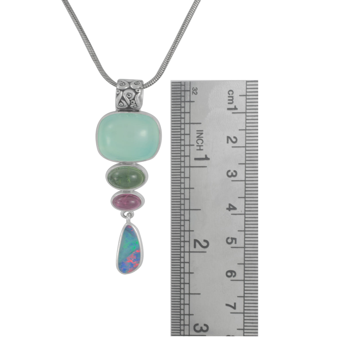 Stunning Chalcidony Opal &amp; Tourmaline Pendnant