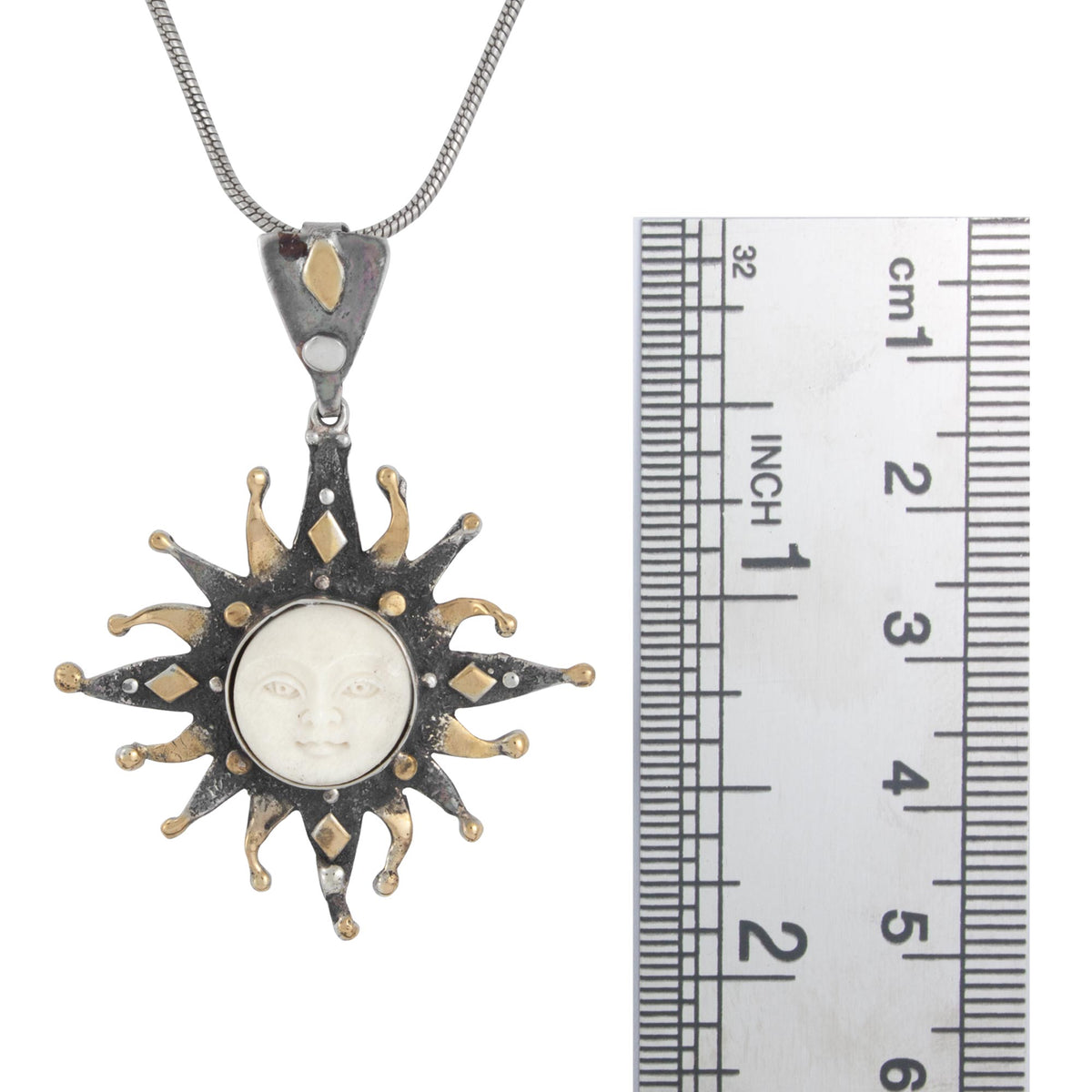 Mini Antler Face Sun Silver Pendant