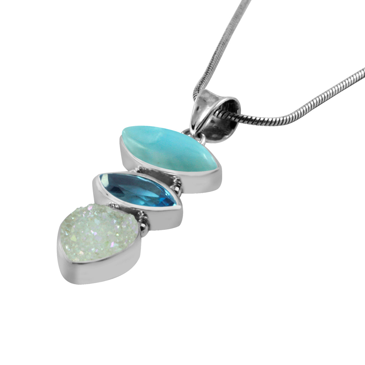Gorgeous Larimar Blue Topaz and Druzy Pendant