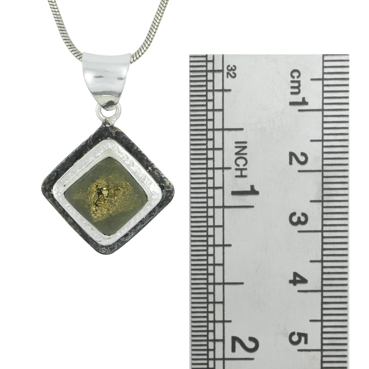 Contemporary Gold Druzy Silver Pendant with layered texture metal