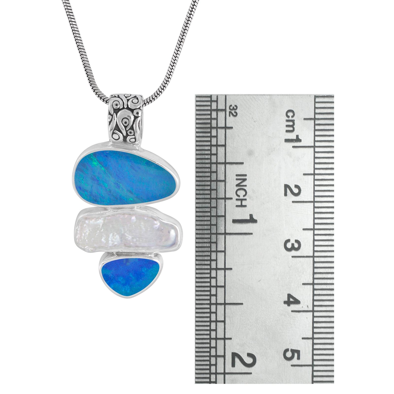 Silver Pendant With Opal Free Form & Pearl