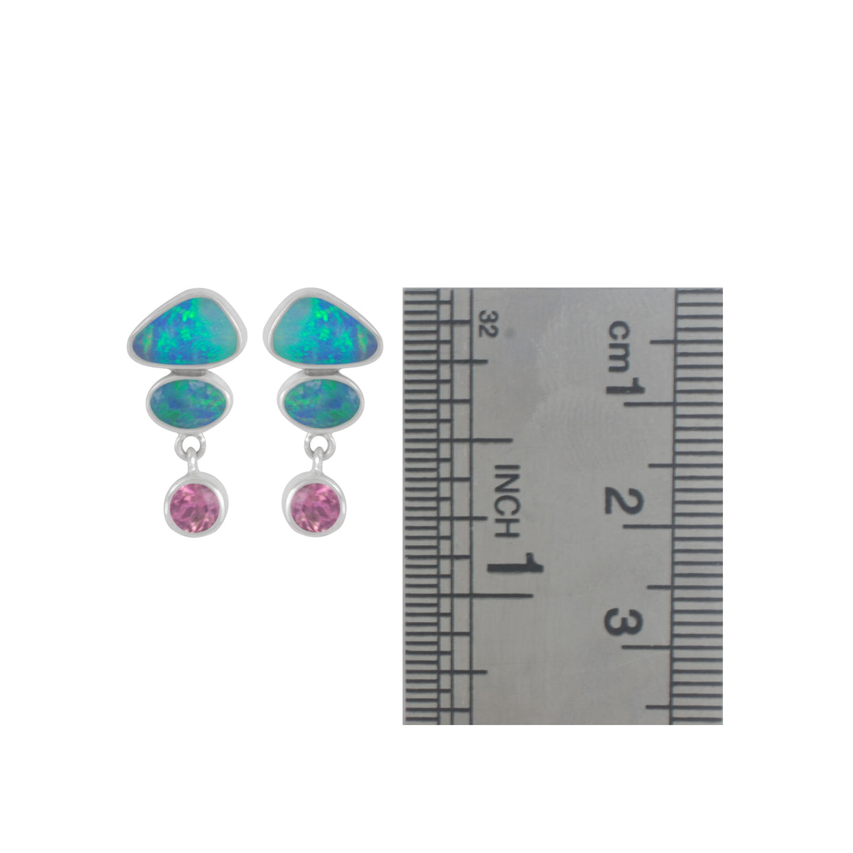 Silver Earring With Opals And Round Stone