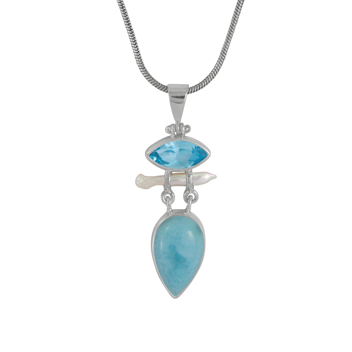 Exquisite Larimar &amp; Blue Topaz Pendant