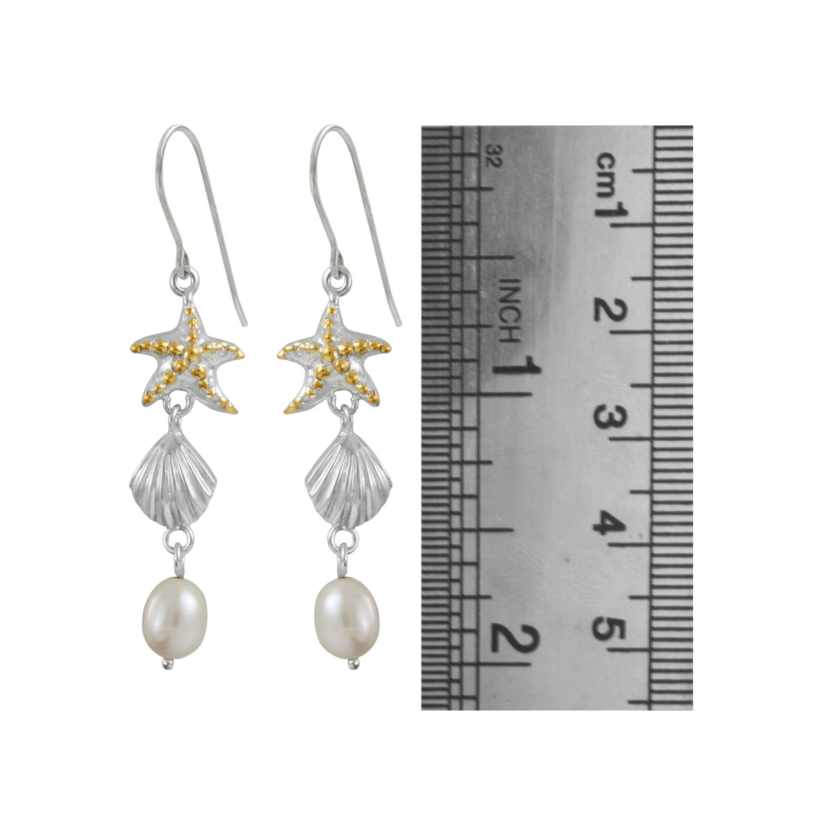 Starfish ,Sea Scallop and Pearl drop earrings