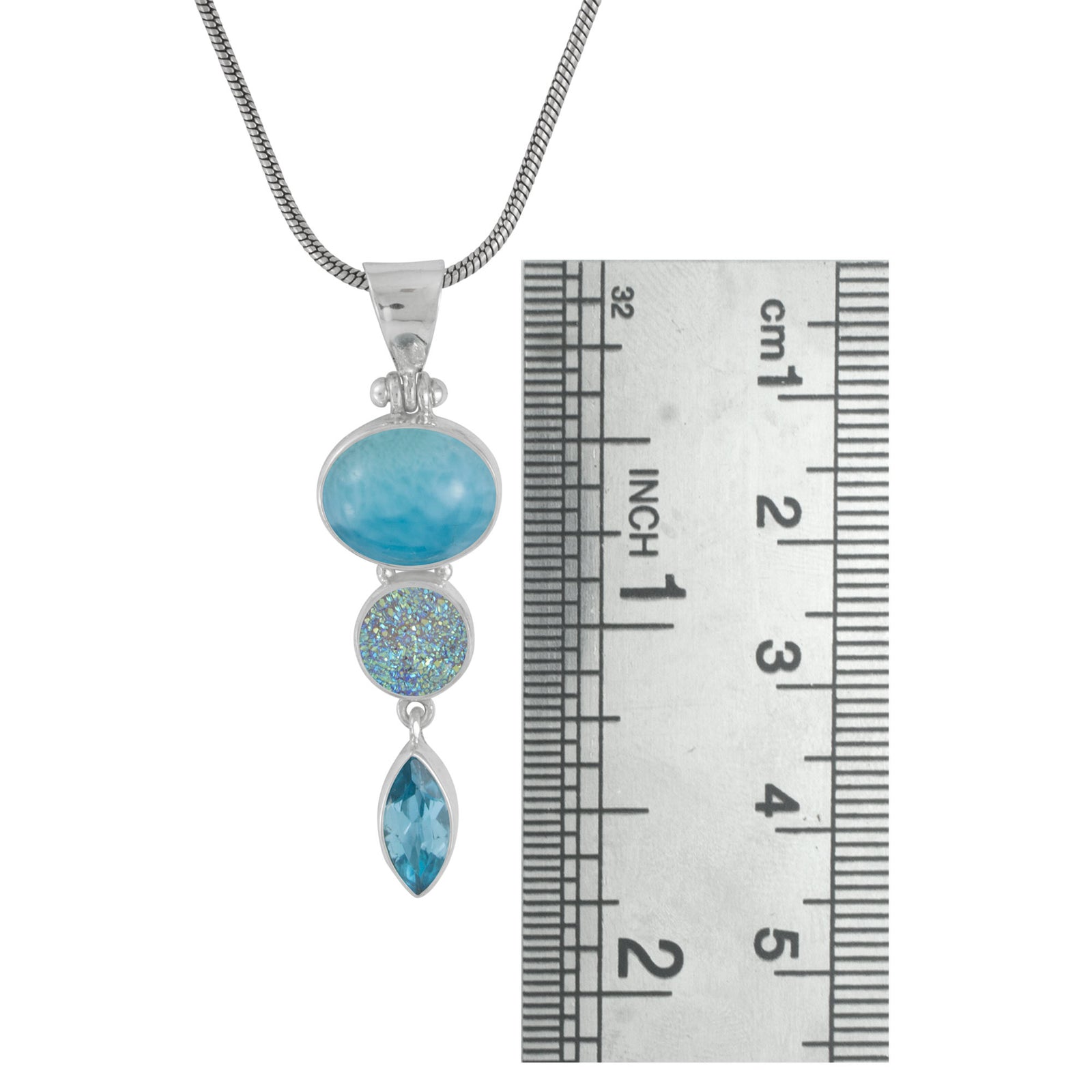 Larimar Blue Topaz and Druze Pendant