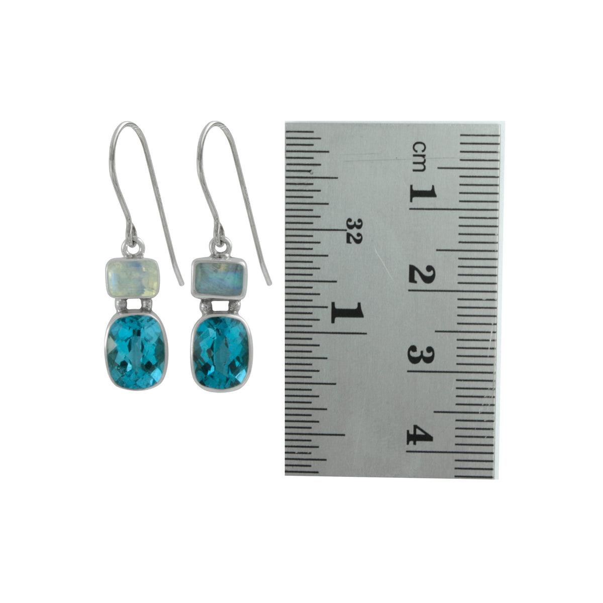 Rainbow Moonstone and London Blue Topaz Earring