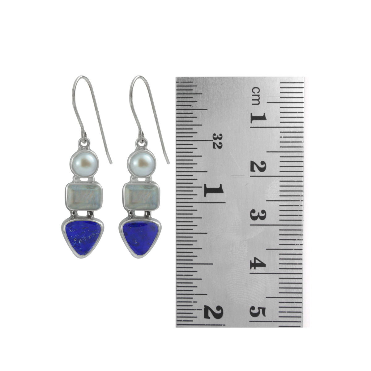 Elegant  Rainbow Moonstone, Lapis and pearl earring