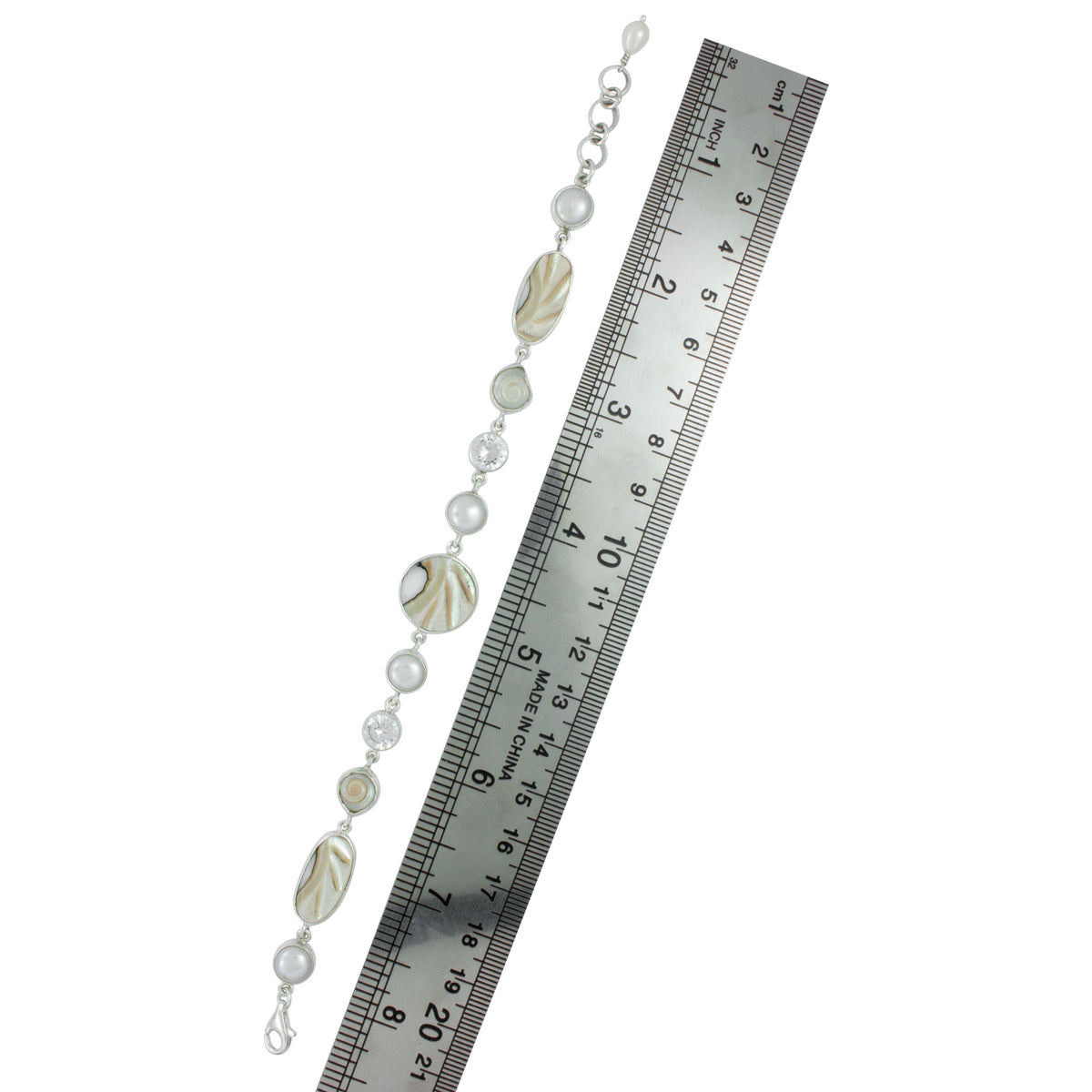 Silver Bracelet With Shell Nautilad Round &amp; Oval, Pearl Round, Shell Malabar Turbo