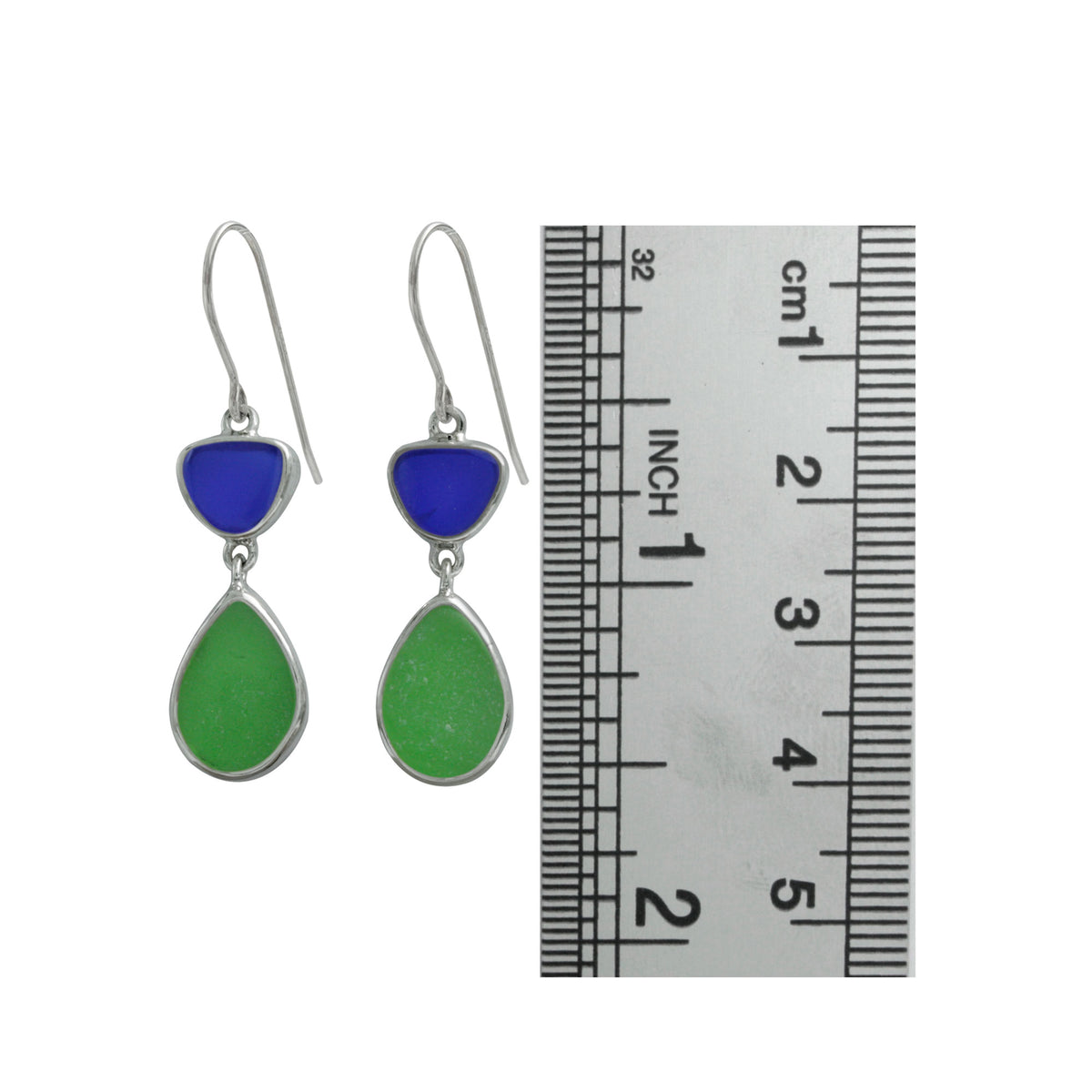 Silver Earring With Sea Glass Blue &amp; Green