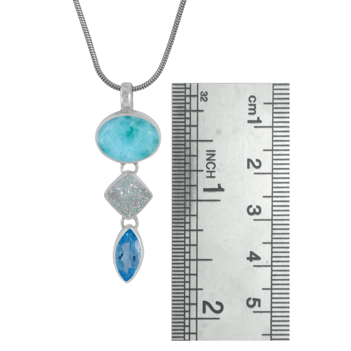 Gorgeous Larimar &amp; Druze Pendant with Blue Topaz Drop
