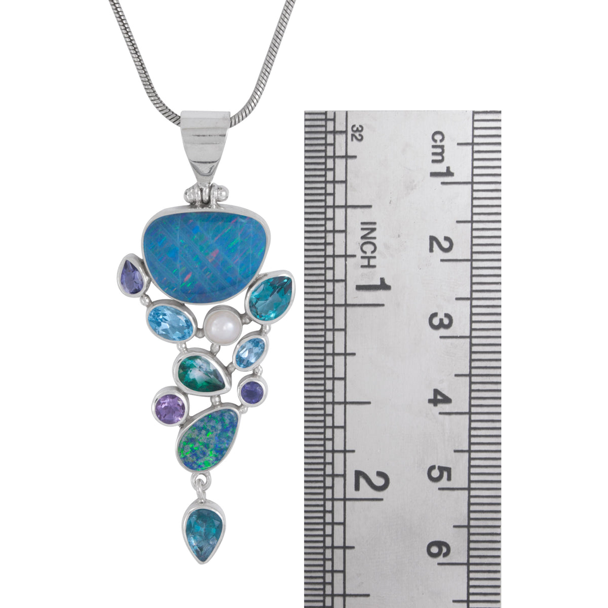 Silver Pendant With Multi Stone