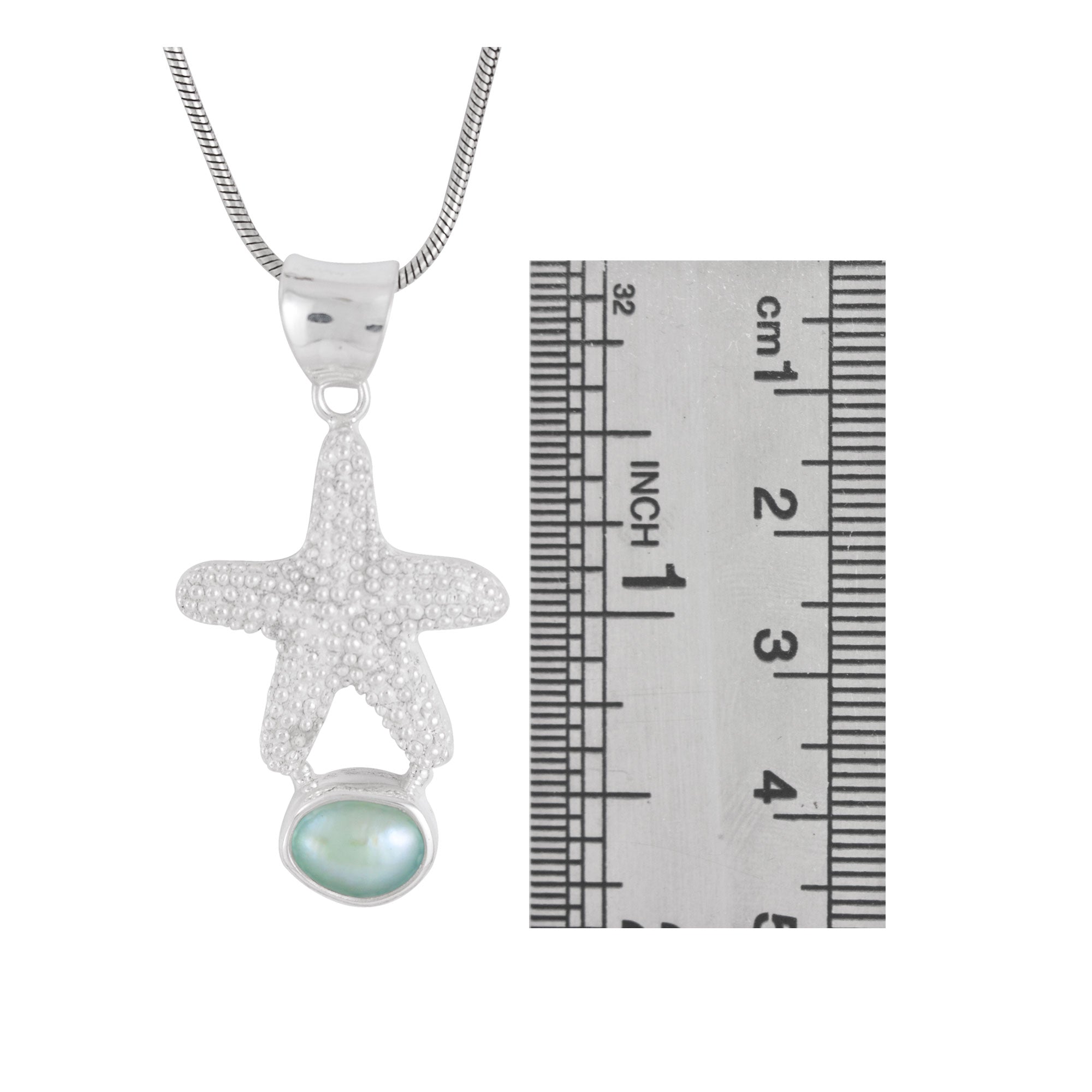 Sterling Silver Pendant Star Fish Component With Pearl Green