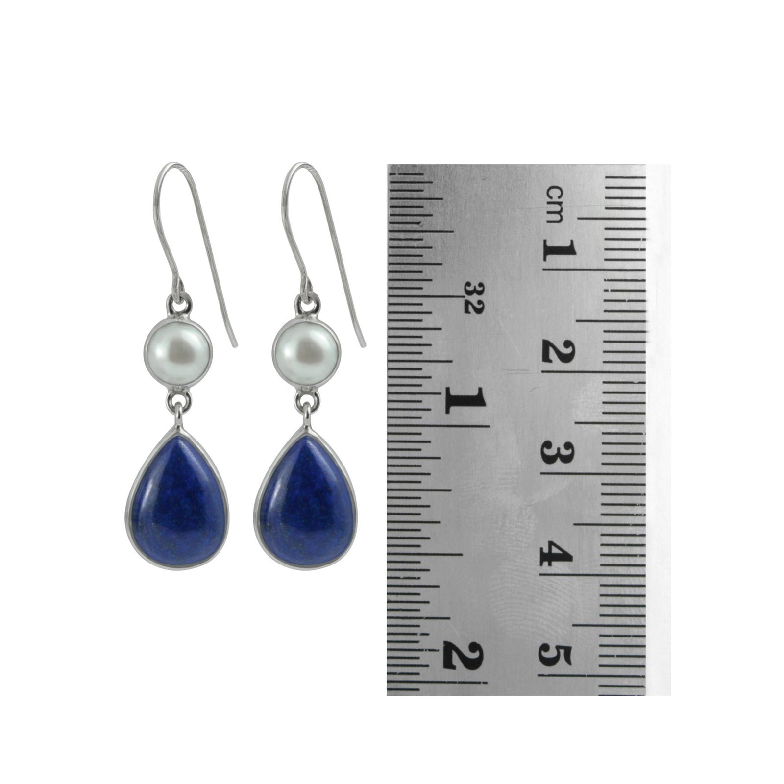 Pearl and Lapis Silver Earring- Great summer colors!!