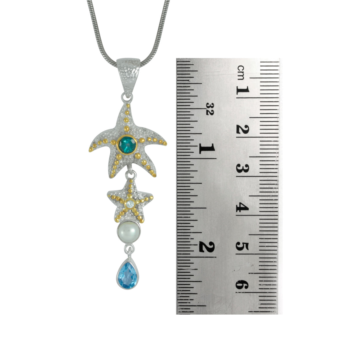 Starfish and Blue Topaz SIlver pendant