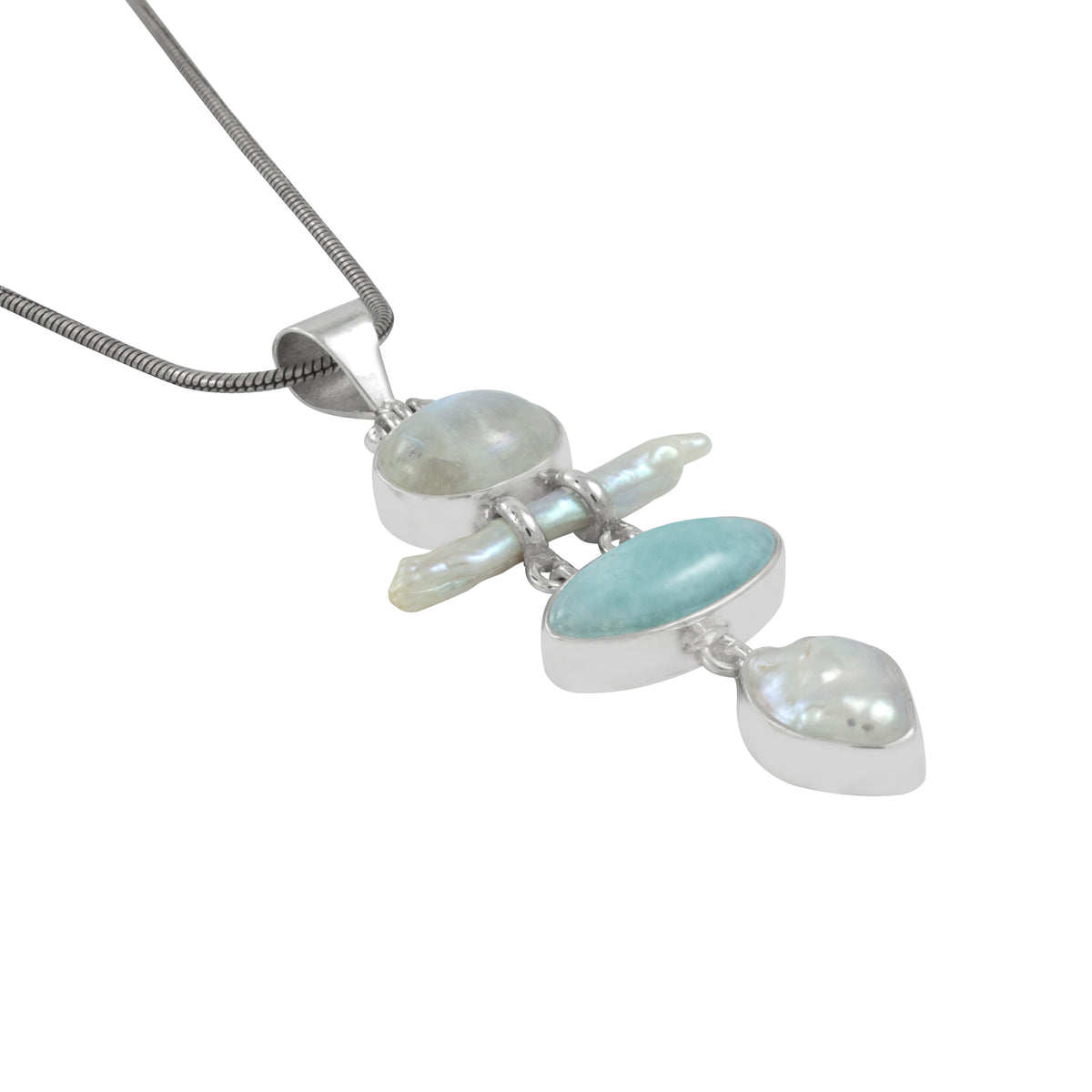 Exquisite Larimar &amp; Rainbow Moonstone Pendant