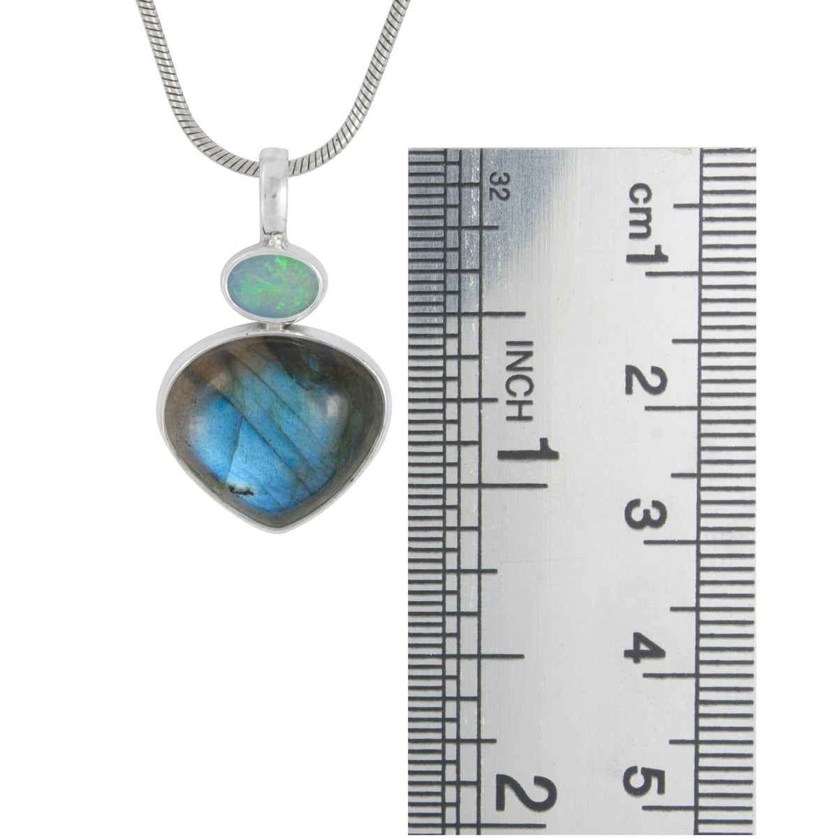 Silver Pendant With Opal Oval &amp; Laboradite Pear