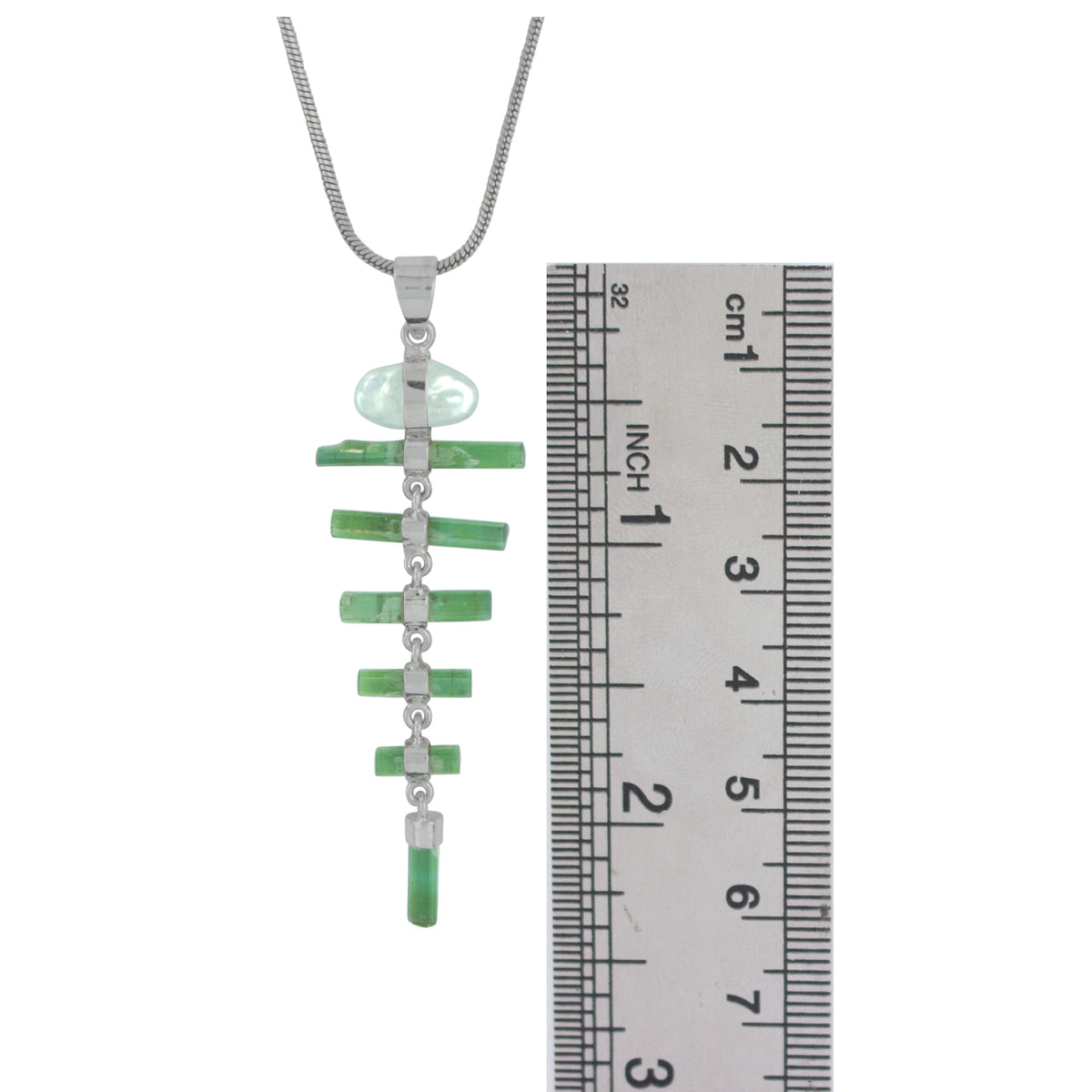 Sterling Silver Pendant With Pearl And Green Touemaline Point