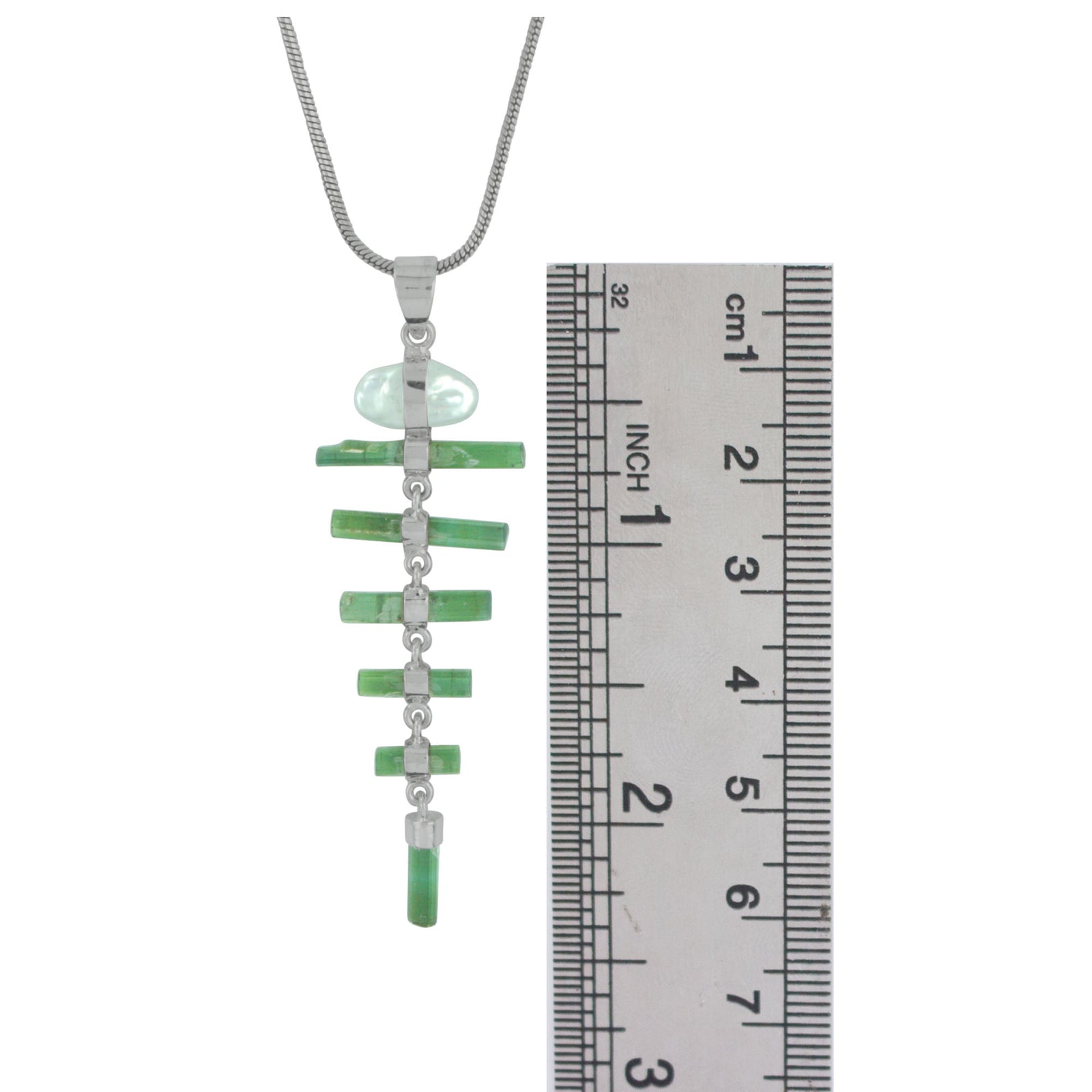 Sterling Silver Pendant With Pearl And Green Touemaline Point