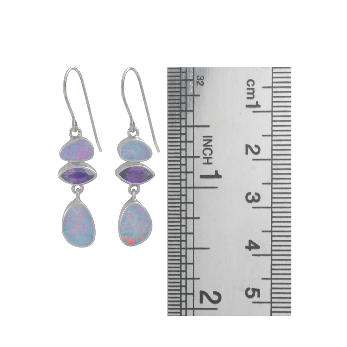 Sterling Silver Earring Hook With Opal Free Size And Amethyst MQ Facet