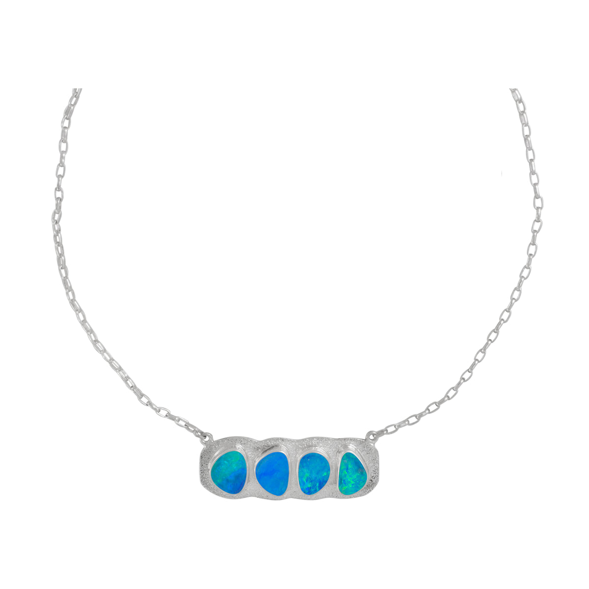 Sterling Silver Necklace With 4 Opal Free Form