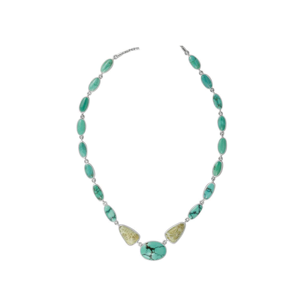 Stunning Turquoise Necklace With  Fossilized Coral