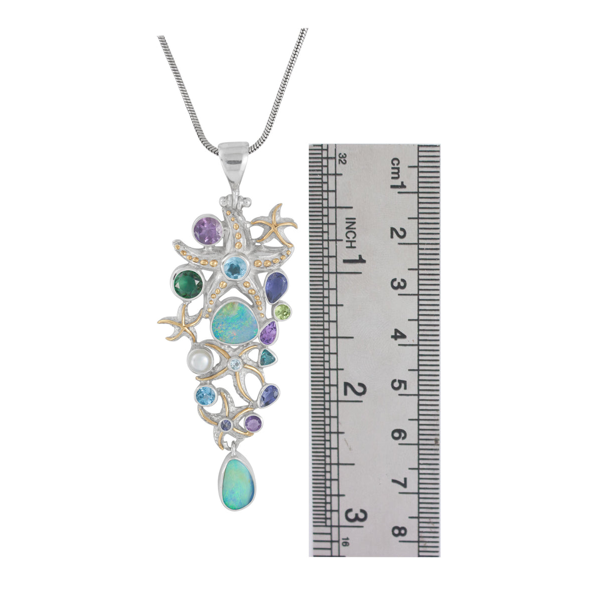 Sterling Silver Pendant Star Component With Multi Stones Facet