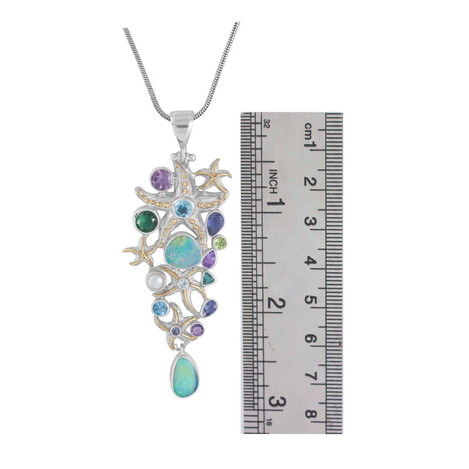 Sterling Silver Pendant Star Component With Multi Stones Facet