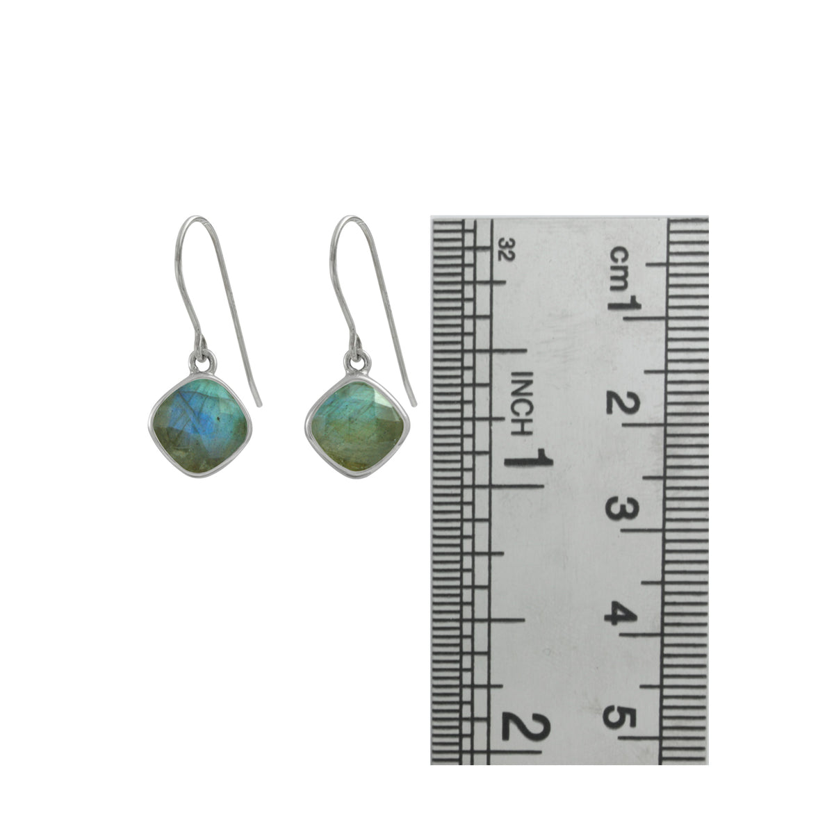 Silver Earring With Labradorite Square Cush Drop