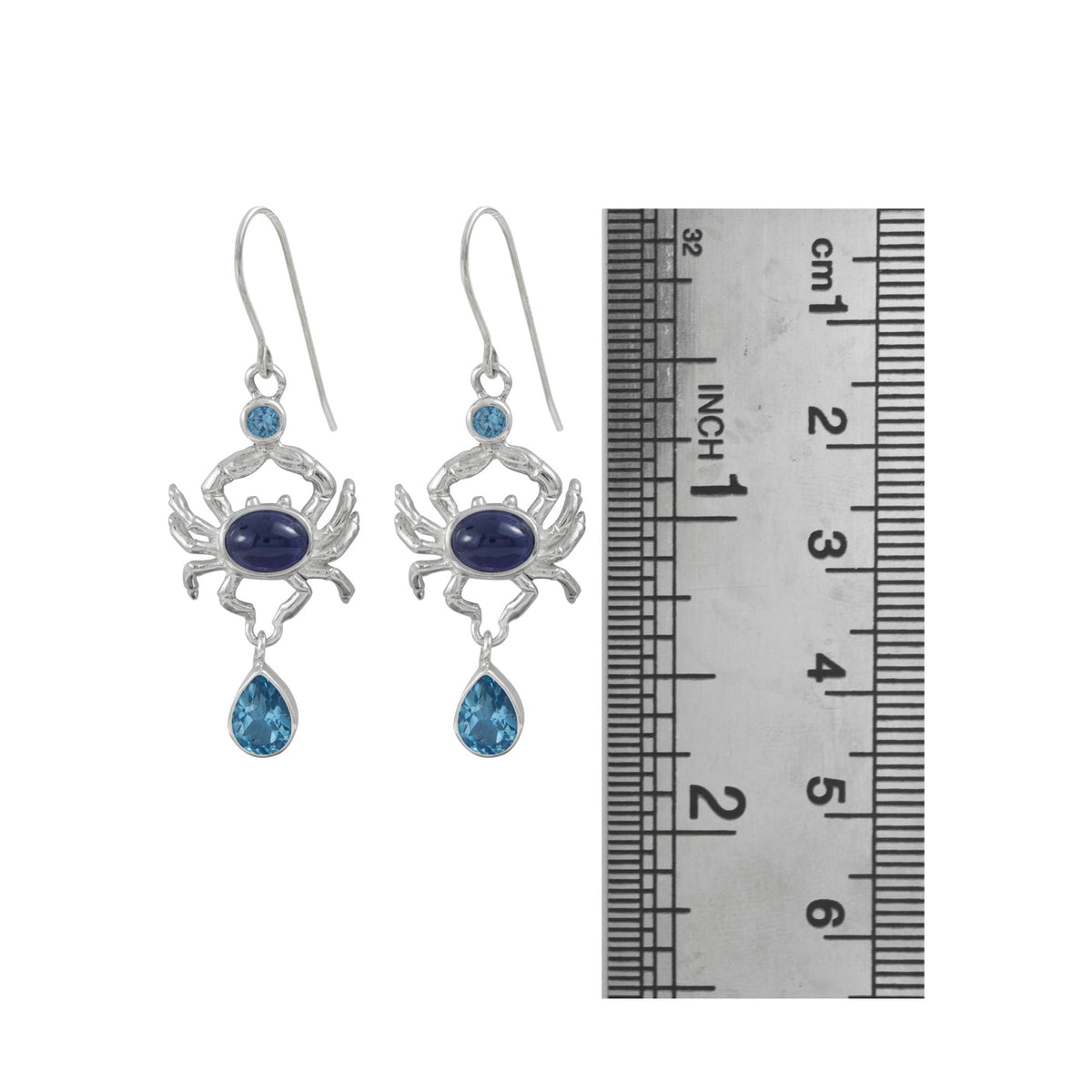 Blue Crab Earrings with blue topaz and Iolite!