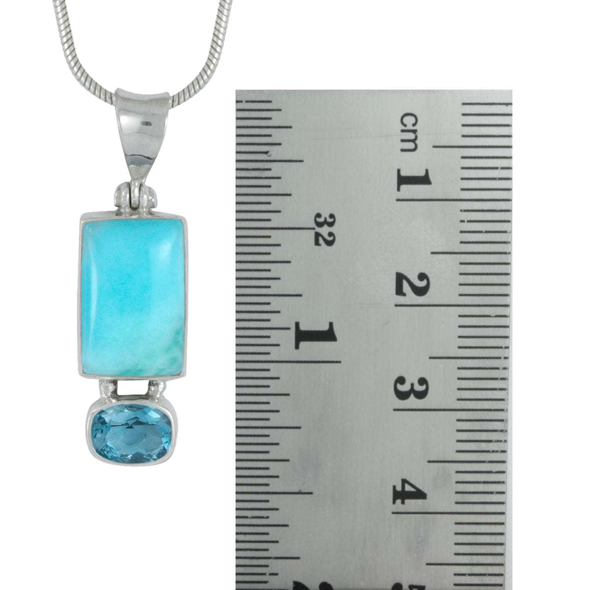 Silver Pendant With Larimar &amp; London Blue Rectangle