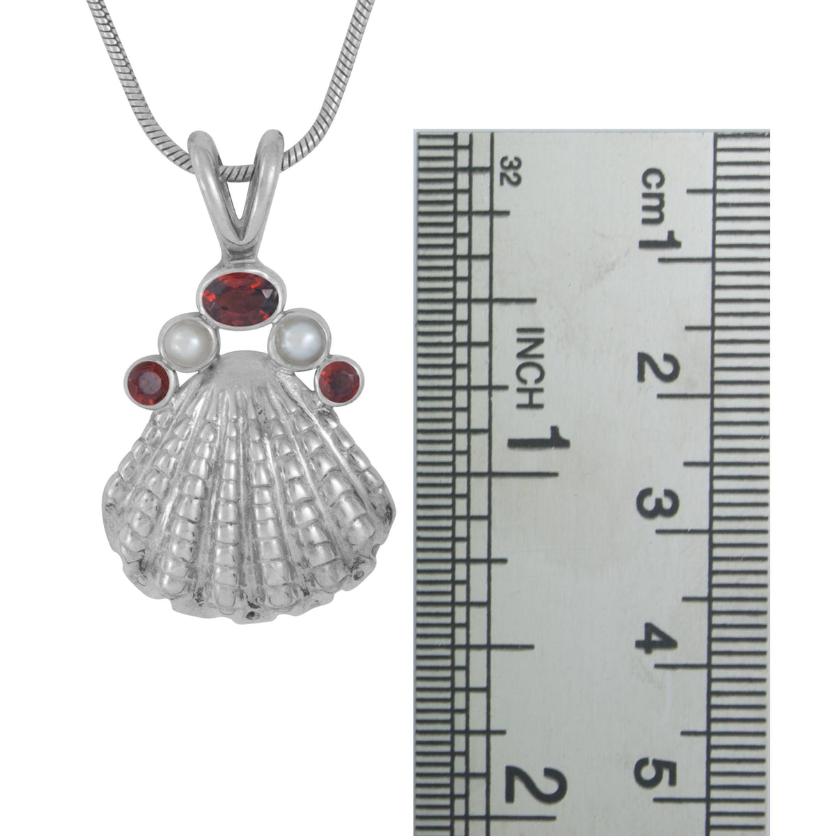 Silver Scallop Sea Shell Pendant with Gemstones