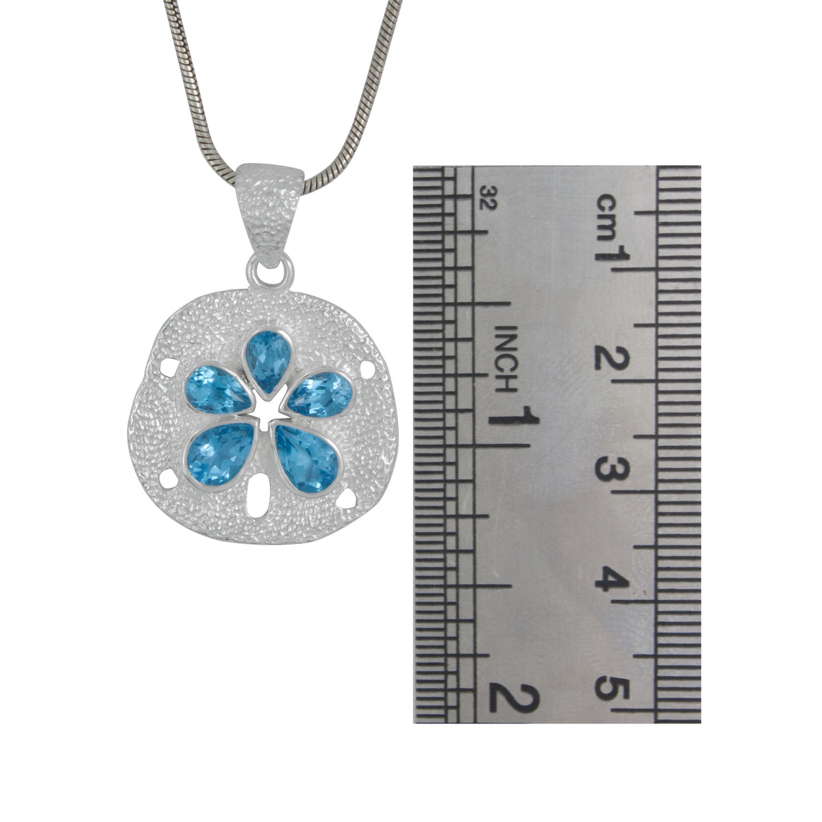 Exquisite Silver Sand Doller Pendant with Blue Topaz