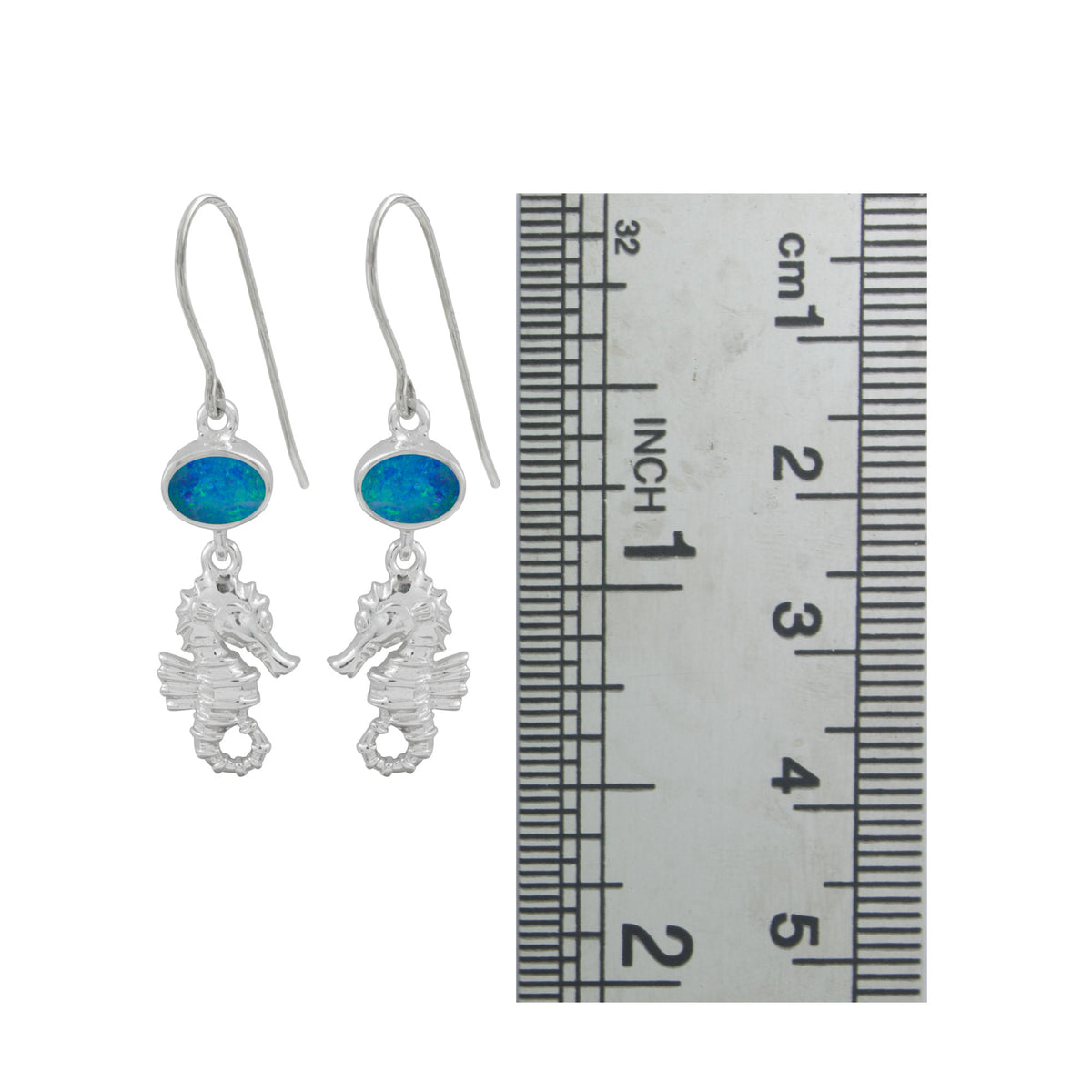 Silver Earring With Opal, Sea Horse Component Drop