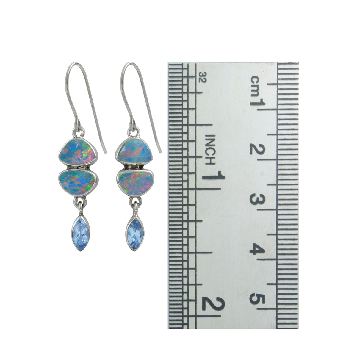Gorgeous Opal Earrings with Blue Topaz . Blue Blue and Blue !