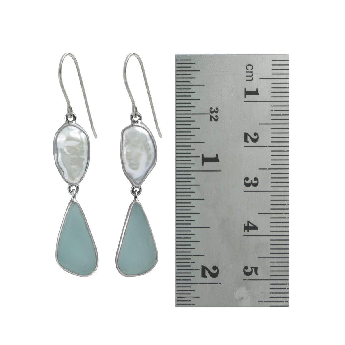 Gorgeous Sea Glass Earrings with Biwa pearl