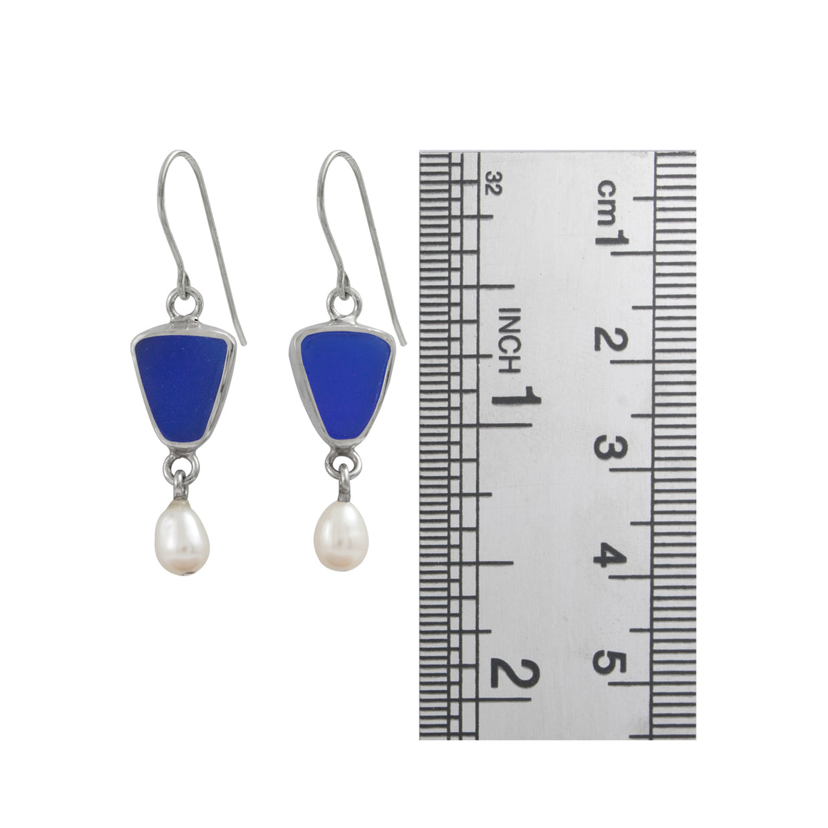 Exquisite Aqua Sea Glass earring with Pearl drop