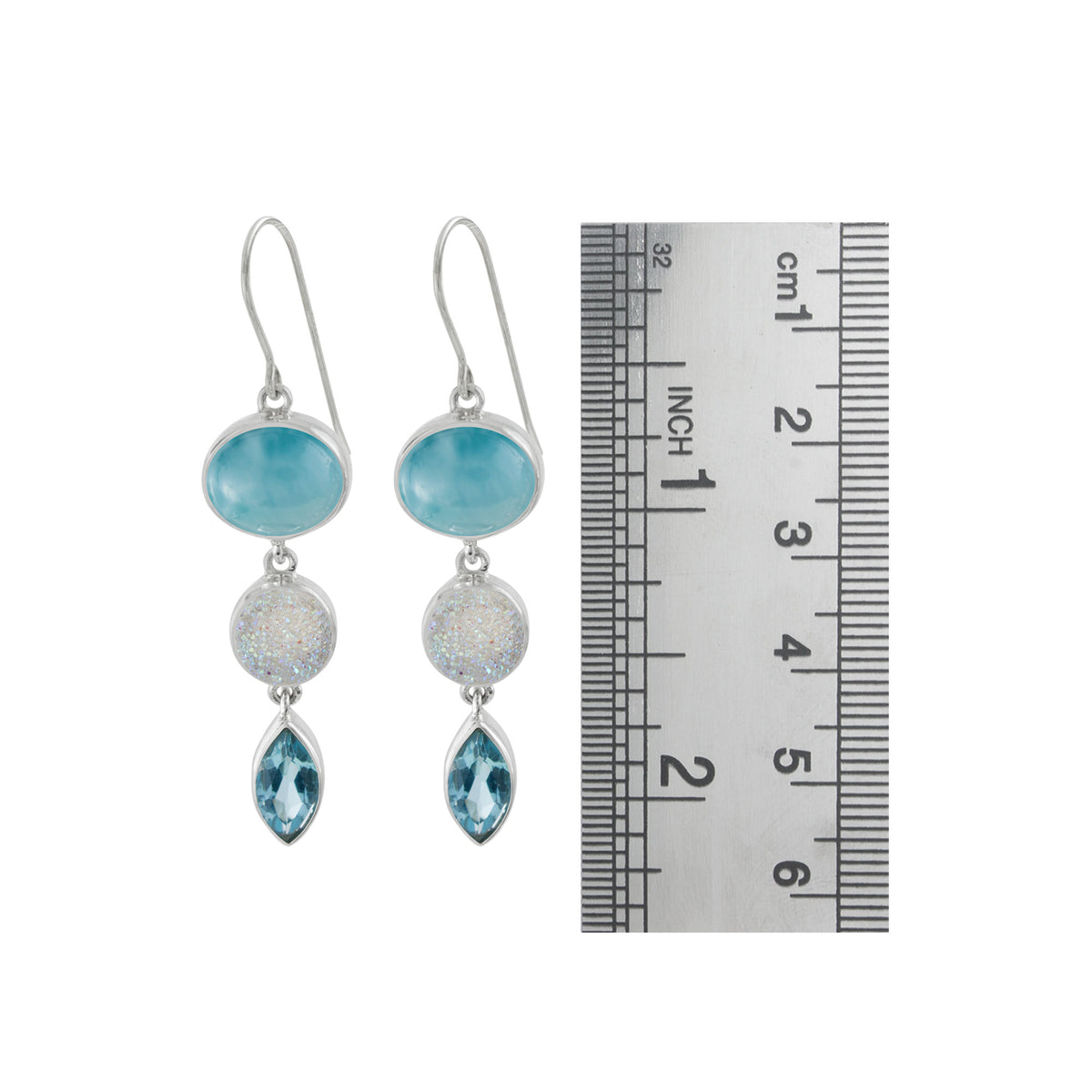 Gorgeous Larimar , Druze &amp; Blue Topaz Earring