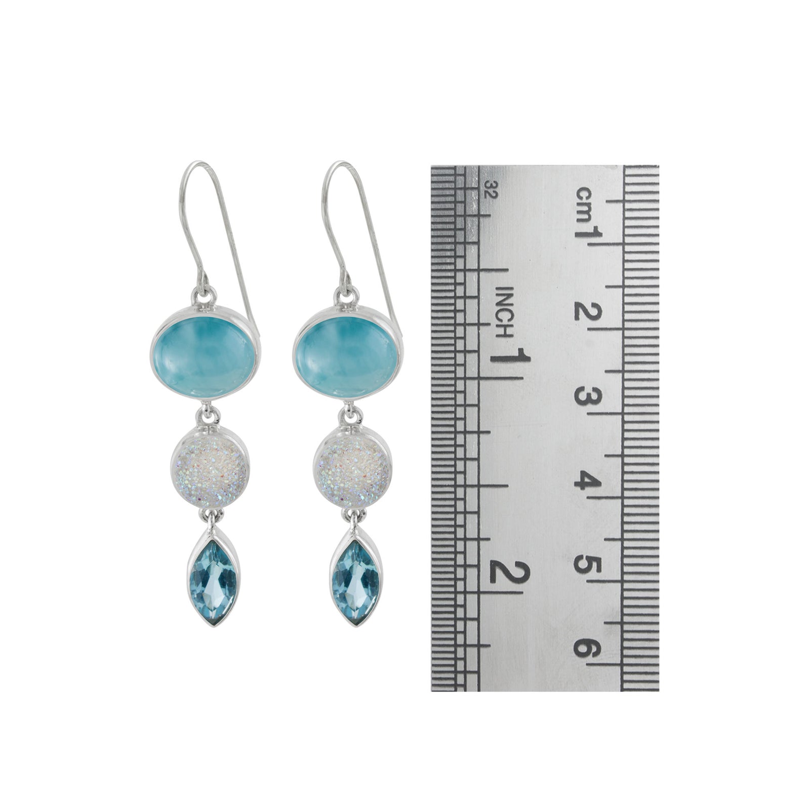 Gorgeous Larimar , Druze & Blue Topaz Earring