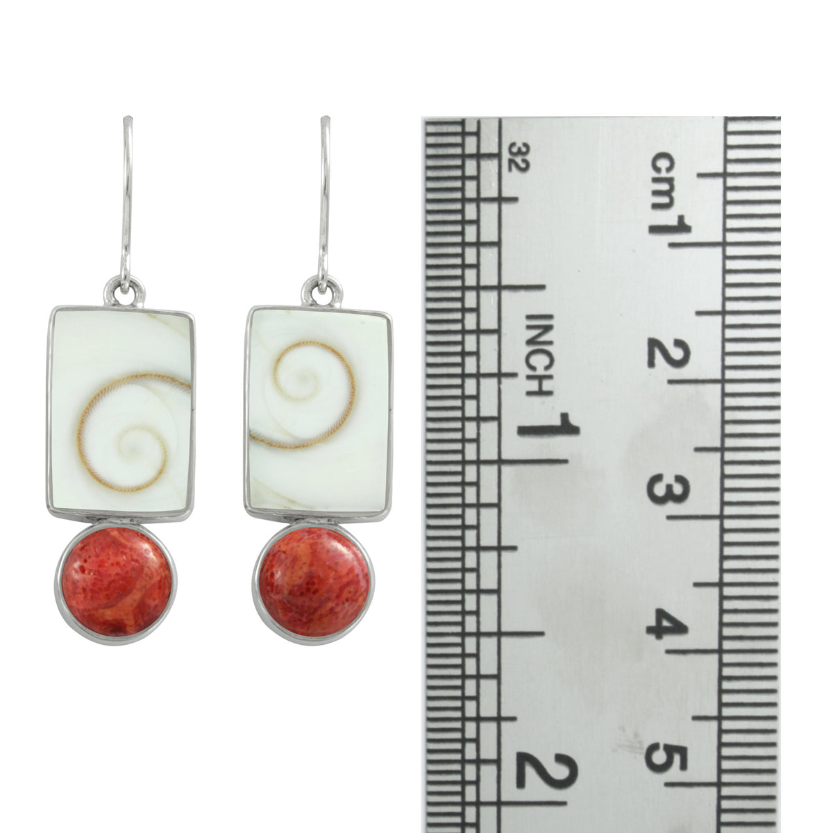 Spiral Shell and Coral  Earring Hand Crafted and set in Sterling Silver