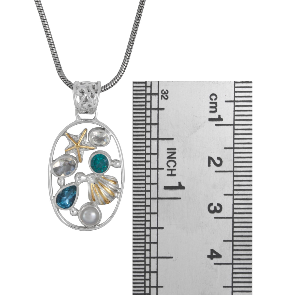 Sea life Pendant- a collage of colored gemstones and sea life
