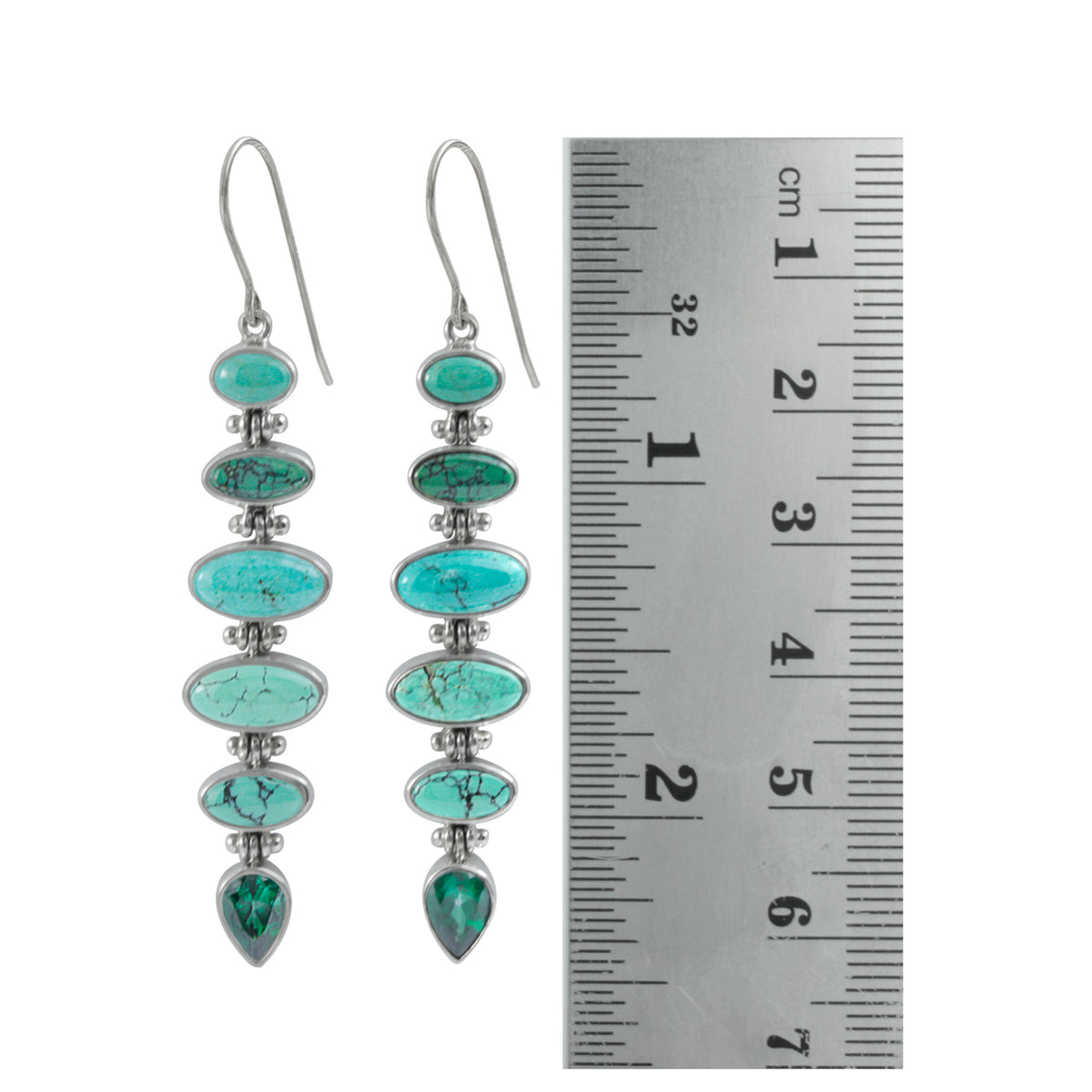 Silver Earring With Turquoise &amp; Green Topaz