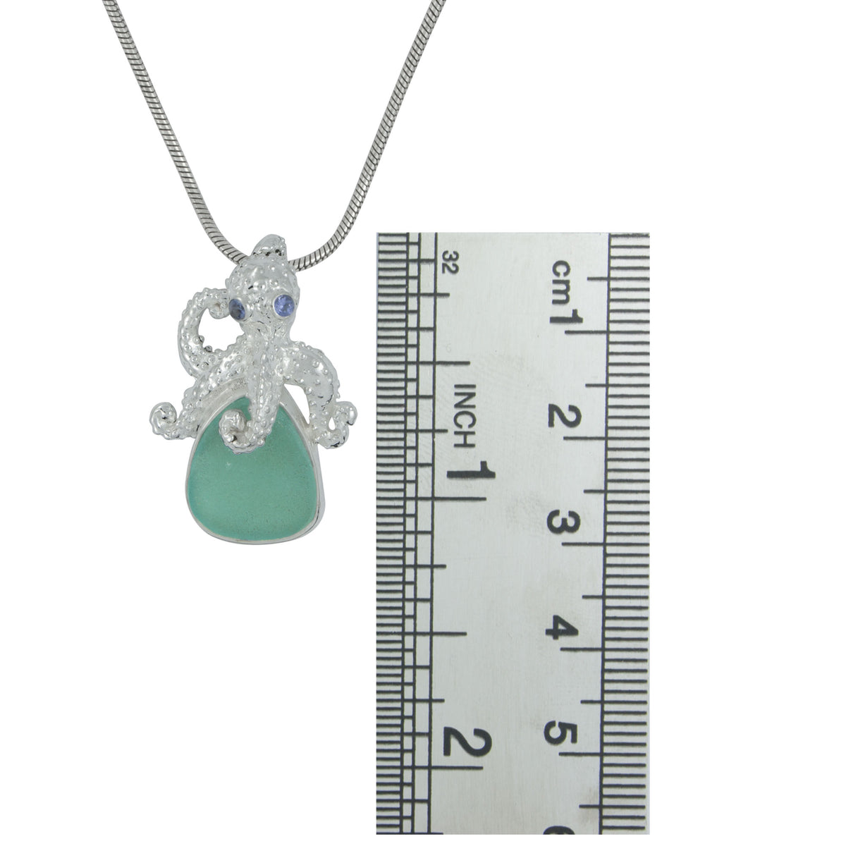 Precious Octopus and  Aqua Sea Glass Silver Pendant - A true Treasure from the Sea!