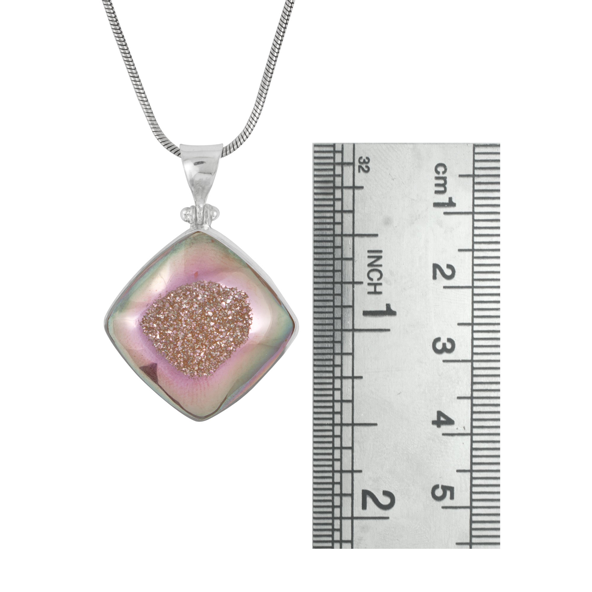Sterling Silver Pendant With Druzy Spanish Rose Square Cushion