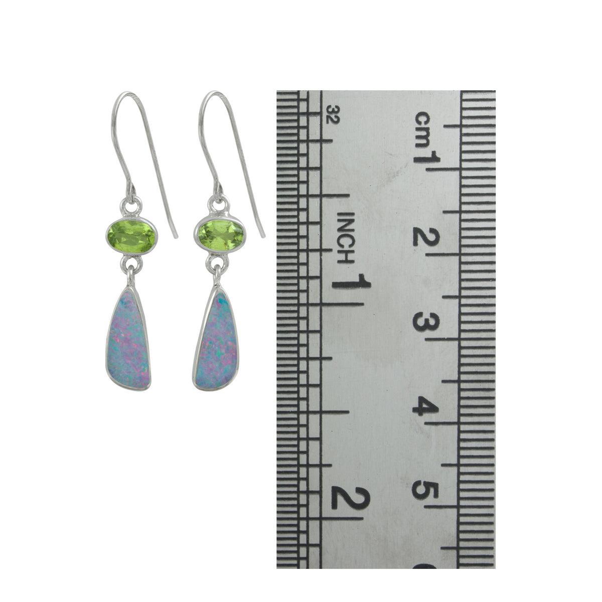 Silver Earring  With Peridot Oval &amp; Opal Free Form