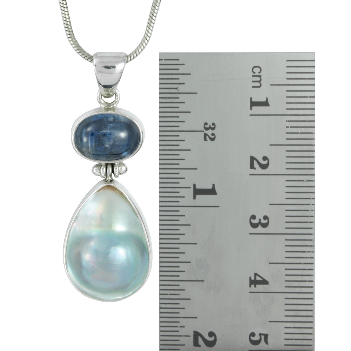 Silver Pendant With Kynite Oval Cab &amp; Pearl Round
