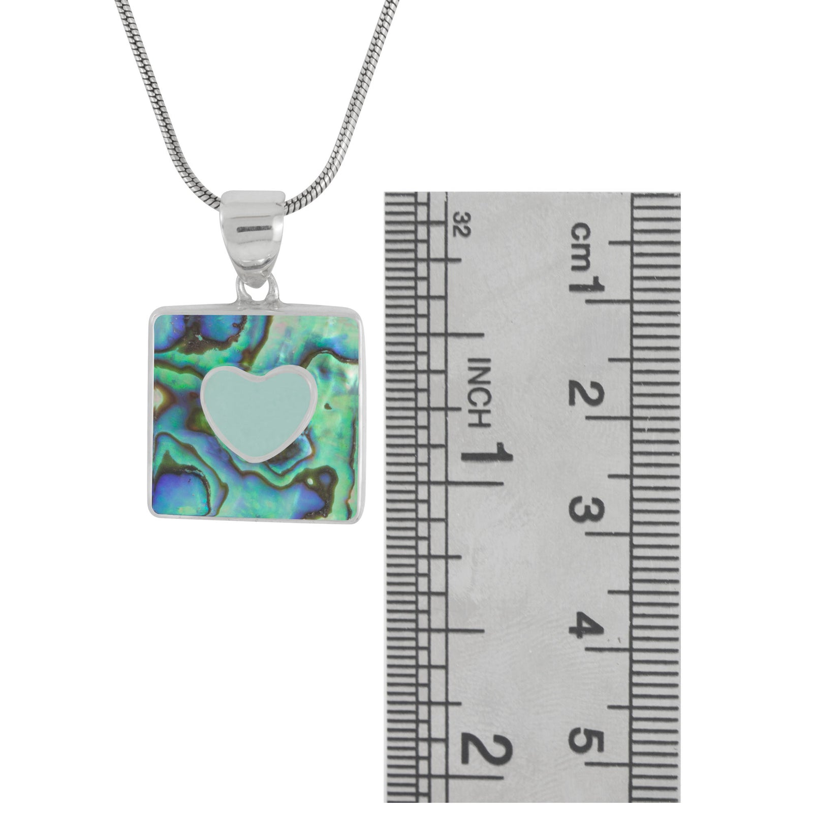 Sterling Silver Pendant With Paua Square And Sea Glass Aqua